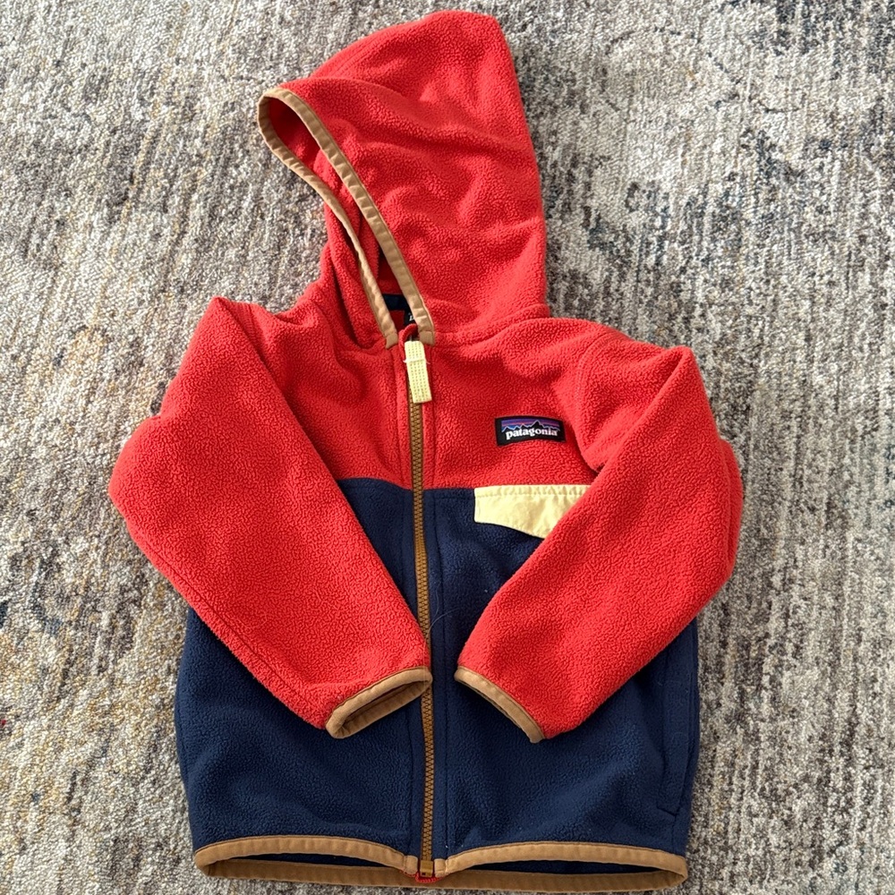 Patagonia Kids Red and Navy Fleece Hoodie